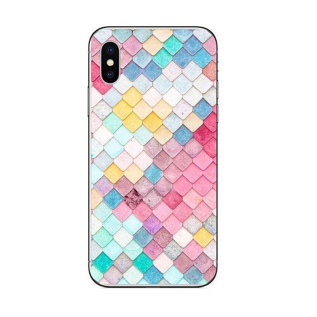 Colorful Grid Case For iPhone X 8Plus 6 6S 5S 5 SE hard plastic Case Mermaid  Girly Cover Cases For iPhone 7 XR XS MAX 6Plus